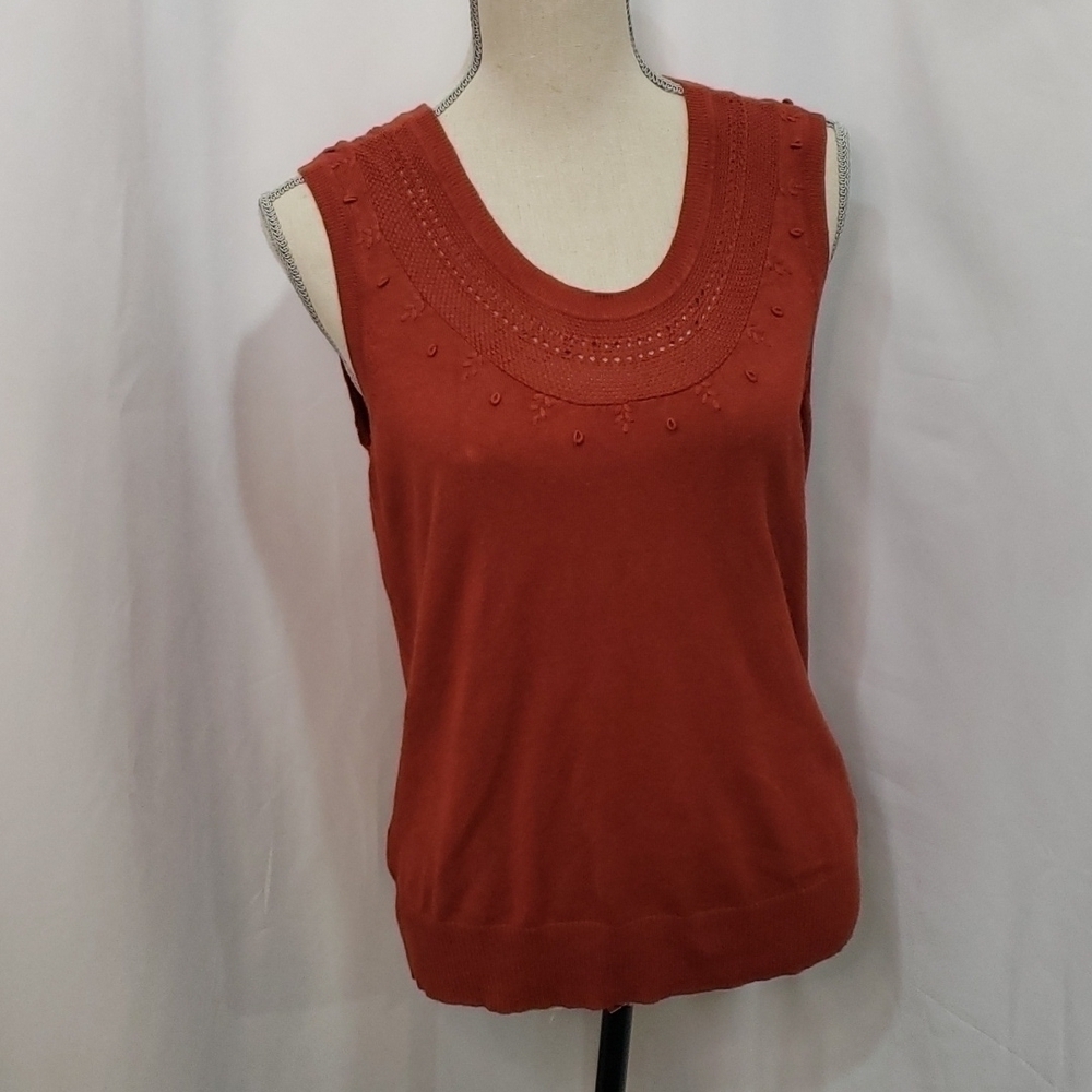 JESSICA Knit Pointelle Burnt Orange Sweater Vest